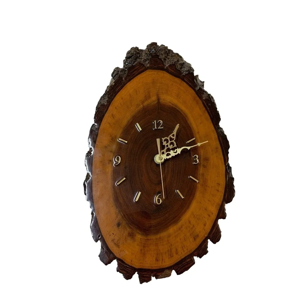 Vintage Ozark Supply Co Handmade Live Edge Wood Slab Wall Clock Rustic MCM 16